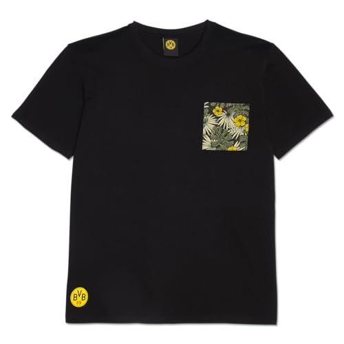 Borussia Dortmund BVB T-Shirt Flora - Offizieller Fanartikel, Sommer-Kollektion, Florales Muster, 100% Baumwolle, Gelbes BVB-Emblem Gr. L von Borussia Dortmund