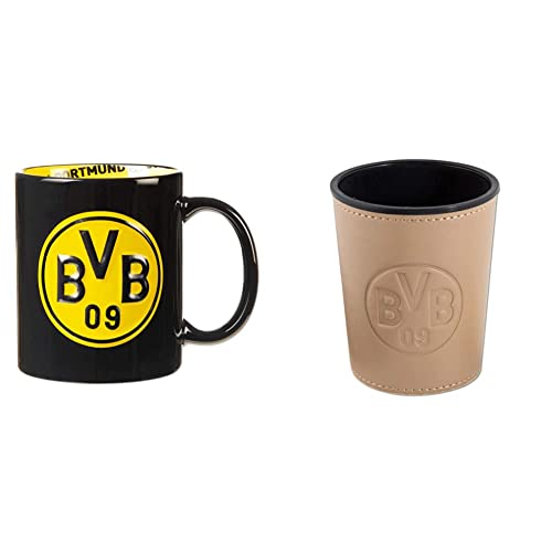 Borussia Dortmund BVB-Tasse mit Innendekor, Schwarz, Einheitsgröße (1er Pack) & BVB-Würfelbecher-Set, 7 Stück (1er Pack) von Borussia Dortmund