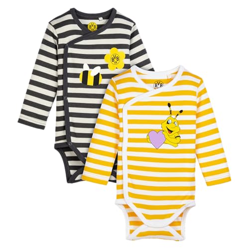 Borussia Dortmund Unisex – Babys BVB Body Baby, 2er Set, Emma, schwarz beige, gelb Weiss, nachhaltig, Mehrfabrig, 86/92 von Borussia Dortmund