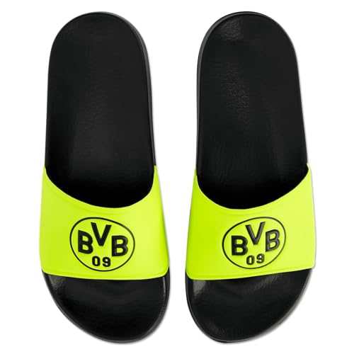 Borussia Dortmund Unisex – Erwachsene BVB Badeschlappen neon, Schwarz, 35/36 von Borussia Dortmund