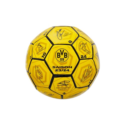 Borussia Dortmund Unisex Jugend BVB UNTERSCHRIFTENBALL 2023/24 – Gelber Mini Fußball mit Spieler-Unterschriften (Größe 1) von Borussia Dortmund