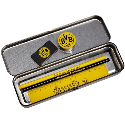 Borussia Dortmund Unisex Jugend Schreibset mit Metallbox, Exklusives BVB Schulset, schwarzgelb, 21x7x4 cm von Borussia Dortmund
