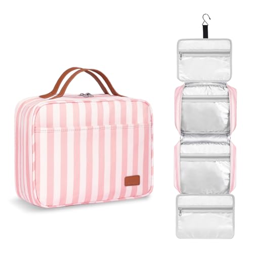 Kulturbeutel zum Aufhängen für Damen, tragbare Kulturtasche für Reisegröße, wasserabweisend, große Reise-Make-up-Tasche mit Haken für Toilettenartikel, Kosmetik, Reisezubehör, Pink, modisch von Bosidu