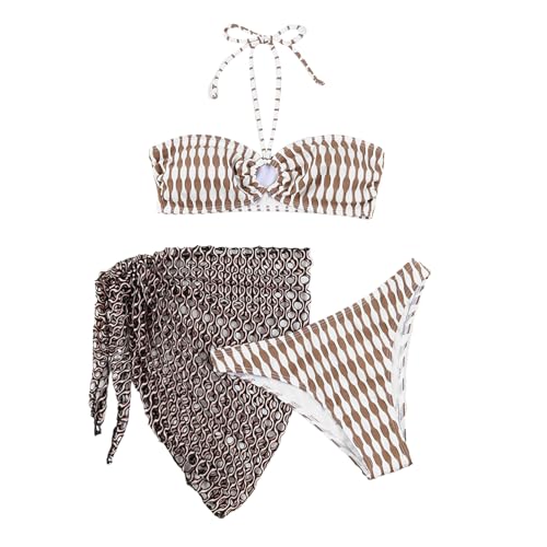 3-teiliges Bandeau-Badeanzug-Set für Damen, Neckholder-Badeanzug mit Netz, Strandvertuschung, Rock, Bandeau-Badebekleidung mit Rückenband von Bottone