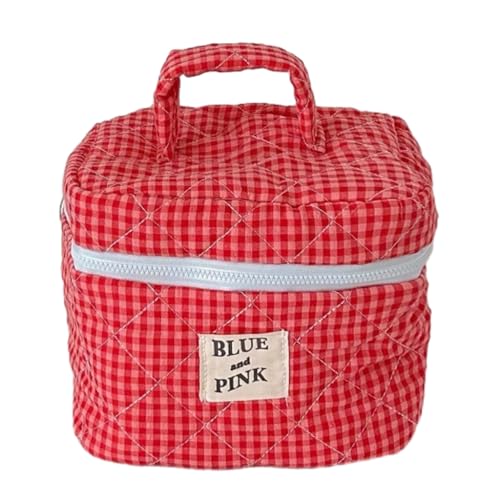 Bottone Stilvolle, gesteppte Make-up-Tasche für Damen, großer Reise-Organizer mit floralen Designs, rot, C von Bottone