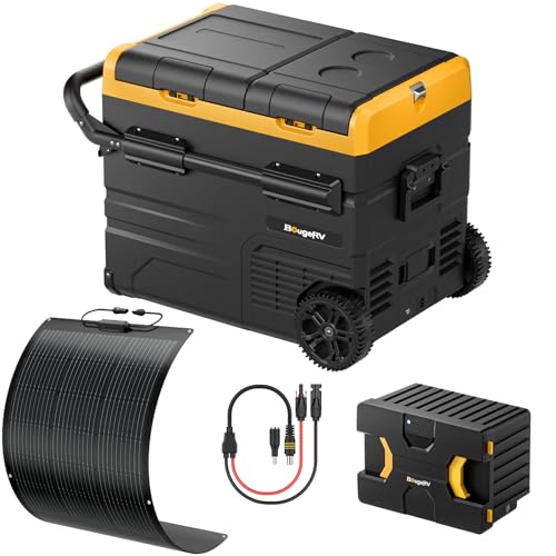 BougeRV CRD 45L Kompressor Kühlbox Auto mit Akku + 100W Flexibel Solarpanel mit 5521 Adapter, Kit zum Laden von Kühlschrankbatterien direkt über Solarmodule, kompatibel mit Akku Kühlbox und Kraftwerk von BougeRV