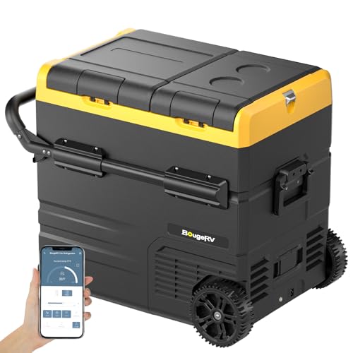 BougeRV CRD Kompressor Kühlbox Auto 55L Doppeltür Doppelzone 12/24V DC &110-240V AC Auto Kühlschrank Tragbarer mit APP-Steuerung, für Camping Auto Reisen Boot -20℃~10℃ von BougeRV