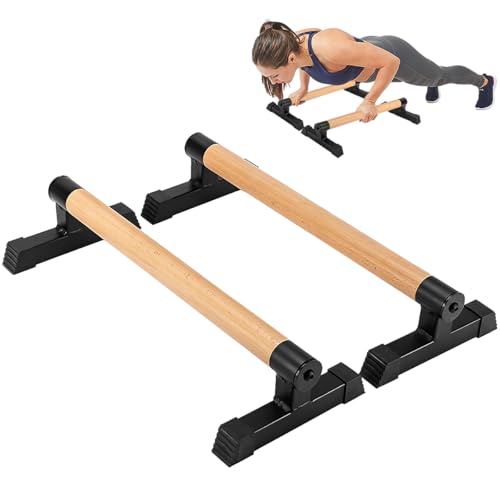 Big Wooden Parallettes, Bounabay Solide Liegestützstangen Ständer Rutschfeste Gummifüße Handstand Bars Calisthenics Ausrüstung für Fitness, Gymnastik (Medium) von Bounabay