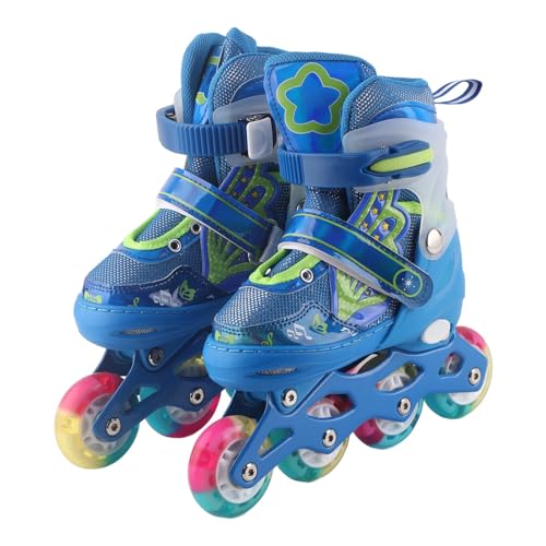 Verstellbare Inline-Skates für Kinder, Rollschuhe mit Leuchtenden Rädern für Drinnen und Draußen, Blau von Boxwizard