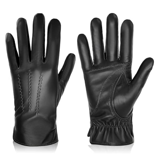 Bqxxdeo Herren-Winter-Thermohandschuhe Leder-Fäustlinge Winddichte Warme Mit Fleece Gefütterte Handschuhe von Bqxxdeo