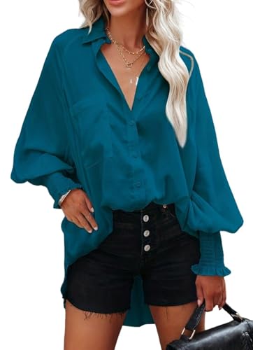 BROLEO Damen Bluse mit eleganten Ballonärmeln und Taschen durchsichtige Tunika Oberteile modisches Hemd mit hohem niedrigem unregelmäßigem Saum Urlaubsmantel Bikini Vertuschung Büro und Bu BROLEO Damen Bluse mit eleganten Ballonärmeln und Taschen durchsichtige Tunika Oberteile modisches Hemd mit hohem niedrigem unregelmäßigem Saum Urlaubsmantel Bikini Vertuschung Büro und Bu von BROLEO