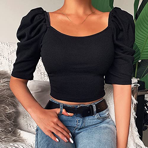 Damen Oberteile,Damenbluse Mit Quadratischem Ausschnitt, Sommerhemden, Schmal, Puffärmel, Basic-Tanktops, Elegante Bluse, T-Shirt-Jacke, Lässige Bluse, Tunika, Sweatshirt-Tops Für Damen, Schwarz, M Damen Oberteile,Damenbluse Mit Quadratischem Ausschnitt, Sommerhemden, Schmal, Puffärmel, Basic-Tanktops, Elegante Bluse, T-Shirt-Jacke, Lässige Bluse, Tunika, Sweatshirt-Tops Für Damen, Schwarz, M von BROLEO