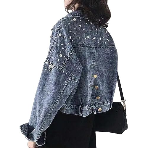 Jeansjacke Mädchen,Damen Jeansjacke Mit Normaler Passform Perlen Perlen Jeansjacke Leichter Lässiger Knopfmantel Blauer Revers Denim Kurzjackenmantel Für Mädchen Distresse Jeansjacke Herbst Frühling Jeansjacke Mädchen,Damen Jeansjacke Mit Normaler Passform Perlen Perlen Jeansjacke Leichter Lässiger Knopfmantel Blauer Revers Denim Kurzjackenmantel Für Mädchen Distresse Jeansjacke Herbst Frühling von BROLEO