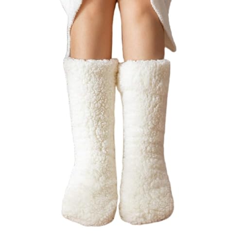 Slipper Socken mit Griff,kuschelige Flauschige Korallen Fleece Socken,Bettsocken,Winter,rutschfeste Wollsocken,warme,hochwertige,weiche Schlafsocken,Geschenke für Damen,Weiß Slipper Socken mit Griff,kuschelige Flauschige Korallen Fleece Socken,Bettsocken,Winter,rutschfeste Wollsocken,warme,hochwertige,weiche Schlafsocken,Geschenke für Damen,Weiß von BROLEO