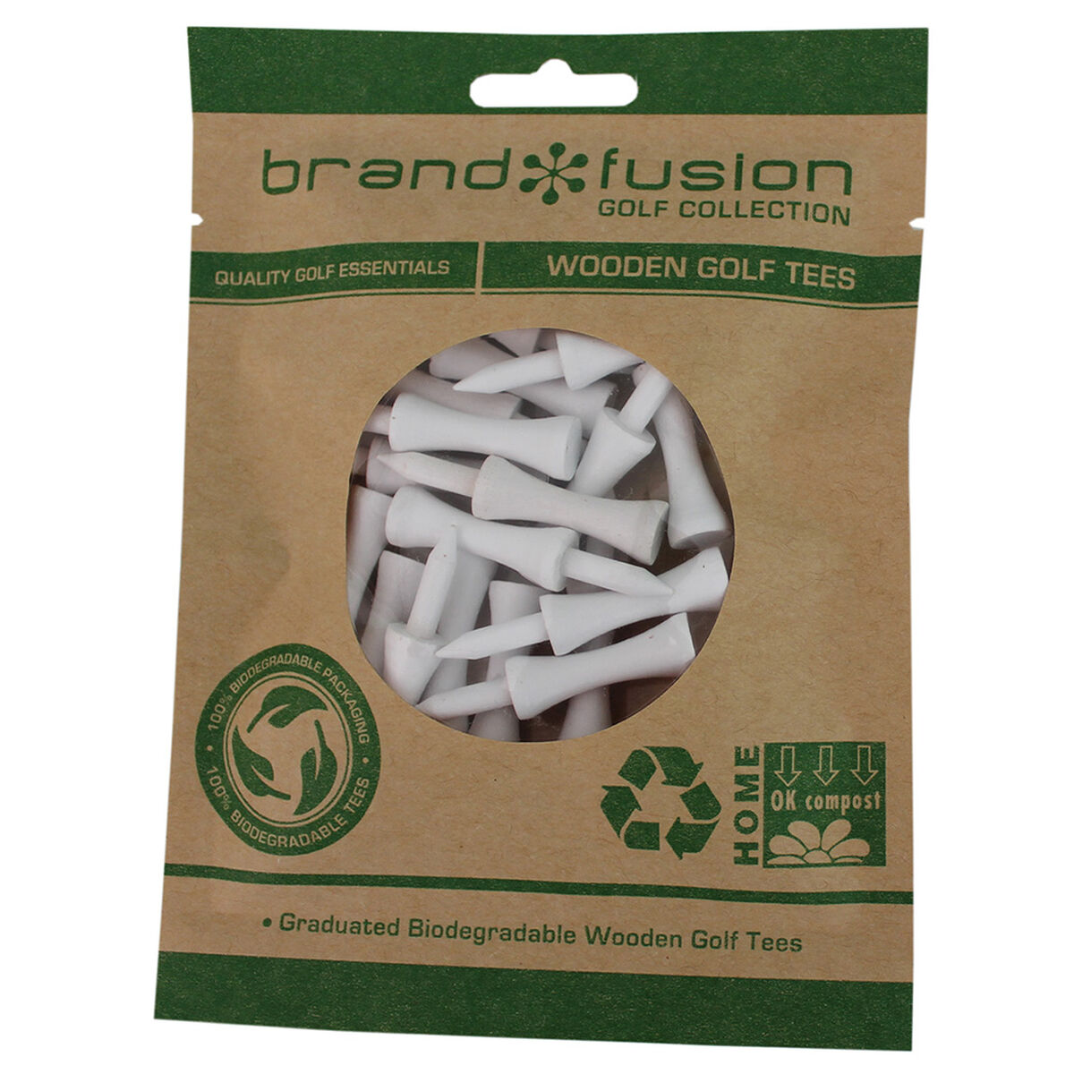 BrandFusion White Graduated Biodegradable Wooden Golf Tees, Size: 51mm | American Golf von BrandFusion