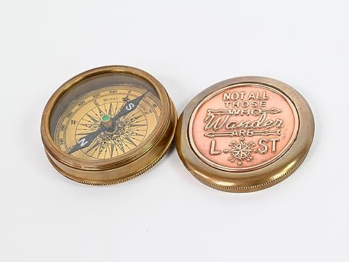 Brass Nautical - Not All Those Who Wander Are Lost Magnetkompass Abschlussfeier Konfirmation Tag Geschenk Kompass Marine Antik Replik Vintage Magnetische Richtung Antik Kompass von Brass Nautical