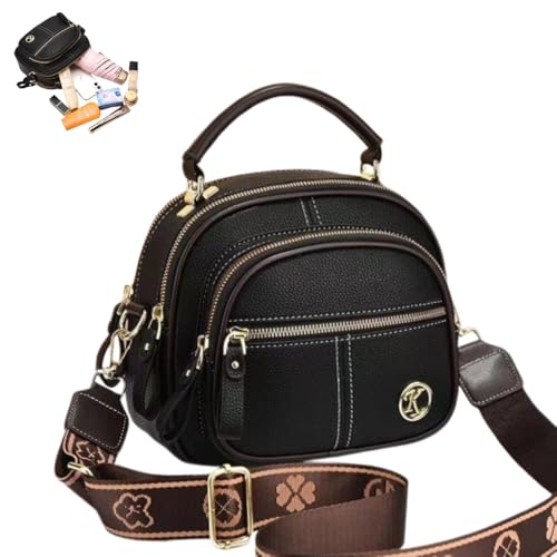 2025 New Multifunctional Compartment Adjustable Wide Shoulder Strap Leather Bag, Crossbody Bags for Women Small Size (Black) von BreWel