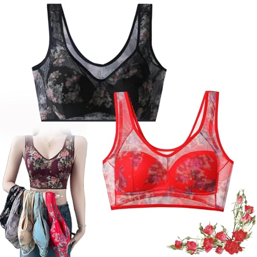 Asvance BH, Asvance Elleblooms BH,Elle Bloom Ice Silk Lace BH,Asvance Ice Silk Lace Cooling Comfort BH, Elleblooms Seamless Wireless Push up BH (2Stück-A,2L (40-50kg)) von BreWel