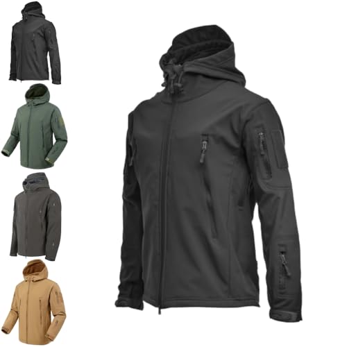 Chaqueta Softshell Con Capucha para Hombre aislada rompevientos impermeable Chaquetas de Lluvia para Nieve (Black,Medium) von BreWel