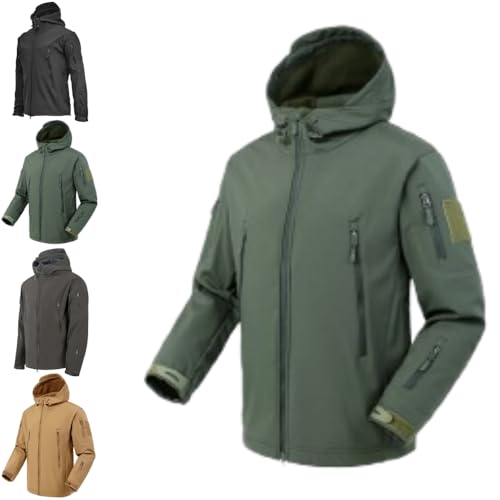 Chaqueta Softshell Con Capucha para Hombre aislada rompevientos impermeable Chaquetas de Lluvia para Nieve (Green,Medium) von BreWel