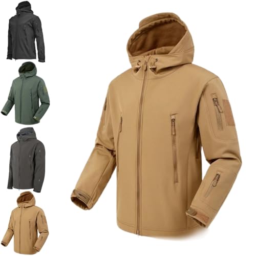 Chaqueta Softshell Con Capucha para Hombre aislada rompevientos impermeable Chaquetas de Lluvia para Nieve (Khaki,XX-Large) von BreWel