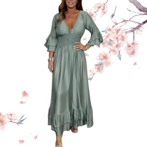 Women Deep V Neck 2025 Sexy Elegant Satin Dress Formal Wedding Guest Cocktail Evening Date Prom Maxi Long Dress (Green,3XL) von BreWel