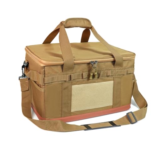 Breeshy 30L Kochutensilien-Organizer mit Mehreren Fächern für Camping-Aufbewahrungstasche, Camping-Utility-Tasche für Picknick in Khaki von Breeshy