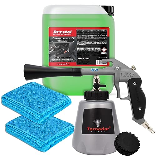 BRESTOL® TORNADOR Black Z-020RS mit Feder Impuls-Technik Aktuelles Modell Set 5 Liter Kunststoffreiniger Lederreiniger + 2X Mikrofasertuch blau von Brestol