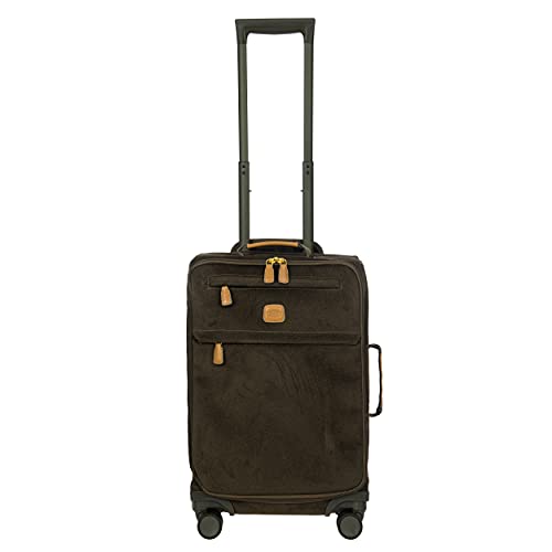 Bric's Trolley Life Kollektion, Handgepäck-Koffer mit Reißverschlusstaschen und 4 Rollen, Wildlederoptik, Maße: 37x55x23, Olive von Bric's
