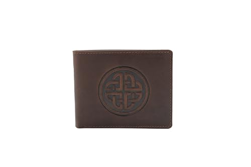 Briomhar Irish Bi-Fold Leather Wallet for Men - Irish Celtic Knot Design Made in Ireland, Braun von Briomhar