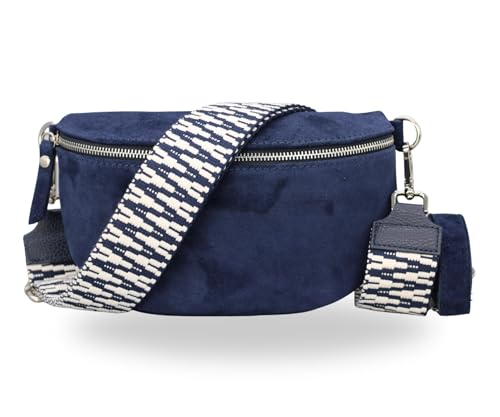 BRISE Bauchtasche Damen Echtes Wildleder SAHEL Handgemachte Umhängetasche Crossbody Bag Gürteltasche mit Ledergurt + Optionalen Breiten Gemusterten Riemen Made in Italy Hüfttasche (Dunkelblau 4) von Brise Art