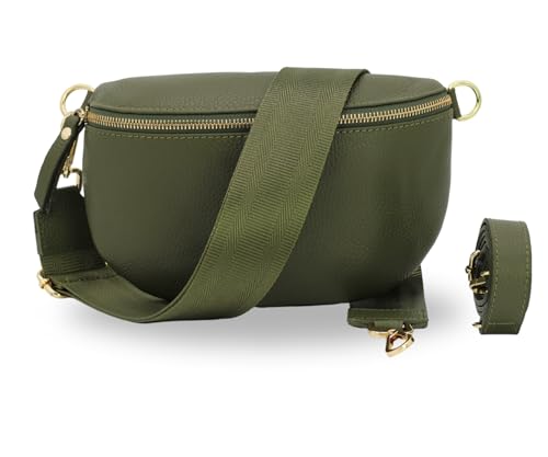 BRISE Damen Bauchtasche SAHEL Handgemachte Umhängetasche Crossbody Bag Gürteltasche Echtes Leder mit Ledergurt + Optionalen Breiten Gemusterten Riemen Made in Italy Hüfttasche (Khaki-Gold 3) von Brise Art