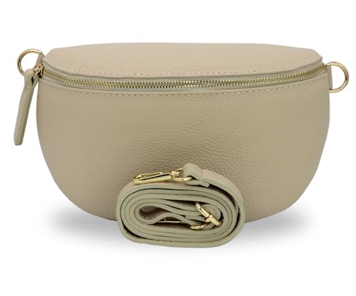 BRISE Bauchtasche Damen Echtes Leder SAHEL Handgemachte Umhängetasche Crossbody Bag Hüfttasche mit Ledergurt Schultertasche Gürteltasche Made in Italy (Beige-Gold 1) von Brise Art