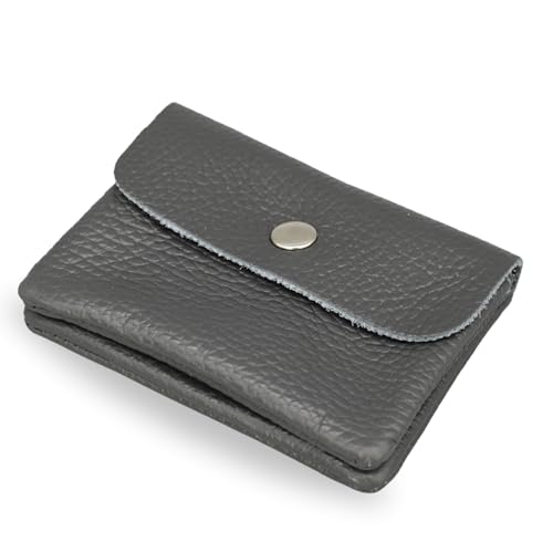 Brise Art Mini Geldbörse Damen Portemonnaie Damen Klein Geldbeutel aus Echtem Leder Verschließbar mit Druckknopf und Zipper Made in Italy Handgemachte Stylische Geldbörse mit 2 Fächern (Dunkelgrau) von Brise Art