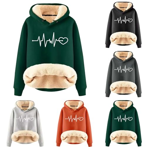 Basic Hoodie Damen, Fleecepullover Damen, Hoodies Flauschiger Gefüttertes Kapuzenpullover Dicke Warmer Fleecepulli Kappe Teddy-Fleece Winterpullover Stilvolle Bedruckter Sweatshirts Pullover Sherpa von Briskorry