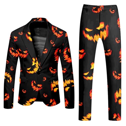 Briskorry 2 Stück Herren Sommer Langzarm Top und Hosen Zweiteiliger Freizeitanzug Halloween Soft Trousers Suit Slim Fit Streetwear Anzüge Mehrere Farben von Briskorry