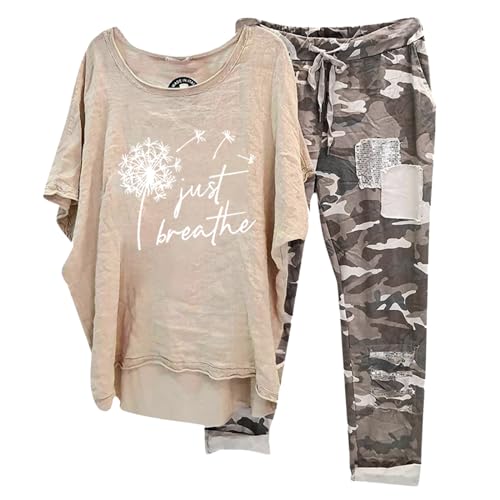 Briskorry 2-Teiliges Damen-Outfits, T-Shirt Top und Hose, Hose Anzug Locker Freizeit Loungewear Rund Ausschnitt Kurzarm Trainingsanzug-Set Luftige Komfort Sommer Outfits Solid Eleganter Jogger von Briskorry