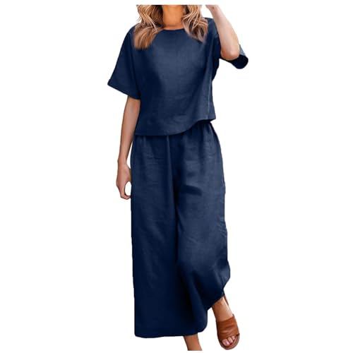 Briskorry 2-Teiliges Damen-Outfits, Tshirt Weit Hose, Hosenanzug Lässige Lockere Loungewear Rundhalsausschnitt Kurzen Ärmeln Tracksuit Atmungsaktive Bequemer Streatwear Elegantes Einfarbige Yoga von Briskorry