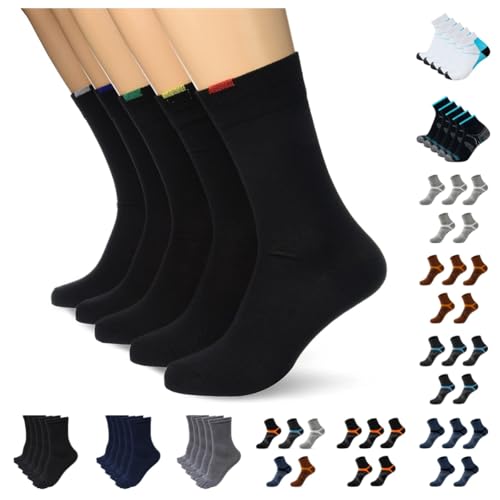 Briskorry 5 Pairs Laufsocken für Herren Kompressionssocken Sportsocken Münner Leichtgewicht Kompressionsstrümpfe Funktionssocken Sneaker Socken Kurze/Mid-Calf-Socken Basketball-Socken von Briskorry