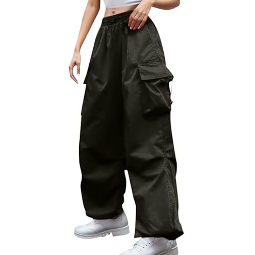 Briskorry Cargo Hosen Damen Baggy, Track Pants Baggy, Sporthose Multi Taschen Gummibund Wanderhose mit Tunnelzug Hip Hop Fallschirmhose Freizeit Lose Freizeithose Luftig Komfort Streethose Bewegung von Briskorry