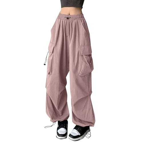 Briskorry Cargo Hosen Damen Baggy, Track Pants Baggy, Sweatpants Gummibund Multi Taschen Arbeitshose mit Kordelzug Y2K Fallschirmhose Lässig Loose Sommerhose Komfort Luftig Workwear Fitness von Briskorry