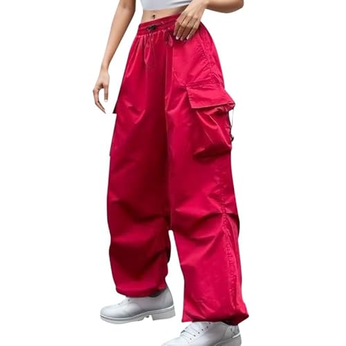 Briskorry Cargo Hosen Damen Baggy, Track Pants Y2K, Sweathose Gummibund Multi Taschen Arbeitshose E-Girl mit Gummizug Parachute Pants Casual Lockere Sommerhose Luftig Leichter Workwear Bewegung von Briskorry