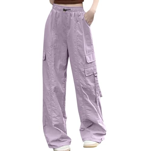 Briskorry Cargo Hosen Damen Baggy, Track Pants Y2K, Sweathose Multi Taschen Gummibund Arbeitshose Y2K mit Kordelzug Fallschirmhosen Baggy Lässiger Freizeithose Luftig Weich Streetwear Jogger von Briskorry