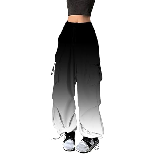 Briskorry Cargo Hosen Damen Lang, Track Pants Y2K, Laufhose Gummibund Multi Taschen Arbeitshose mit Kordelzug Hip Hop Fallschirmhosen Lässige Lose Sommerhosen Weich Luftig Outdoorhose Jogger von Briskorry