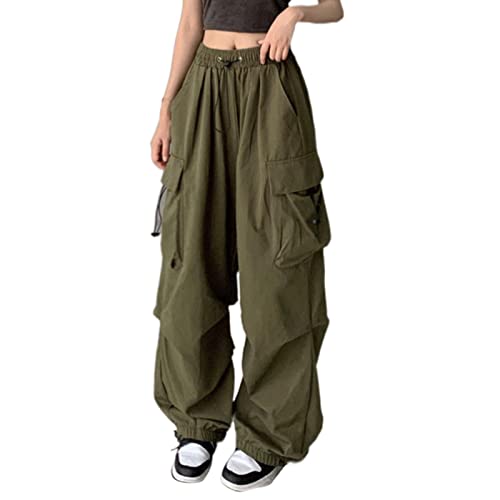 Briskorry Cargo Hosen Damen Sommer, Track Pants Baggy, Jogginghosen Multi Taschen Gummibund Arbeitshose 90er mit Tunnelzug Fallschirmhose Lockerer Lässig Sommerhosen Weich Luftig Workwear Reisen von Briskorry