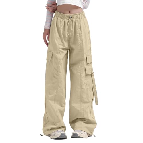 Briskorry Cargo Hosen Damen Sommer, Track Pants Y2K, Sweathosen Multi Taschen Elastische Arbeitshose 90er mit Gummizug Parachute Pants Freizeit Locker Sommerhosen Kuschelig Luftig Streethose Jogger von Briskorry