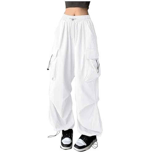 Briskorry Cargohose Damen Baggy, Track Pants Y2K, Laufhosen Elastischer Bund Multi Taschen Wanderhose mit Gummizug Y2K Parachute Pants Lässiges Locker Freizeithose Luftige Kuschelig Streethose Reisen von Briskorry