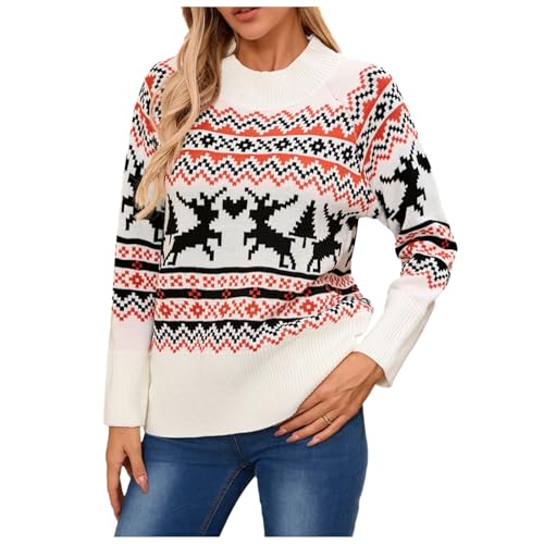 Briskorry Christmas Pullover, Damen Strickpullover, Strickpulli Xmas Rundhalsausschnitt Damenpullover Elegante Stricken Sweatshirts Dicker Warm Longshirt Weihnachtsmotiv Streetwear Lässig Bequem von Briskorry