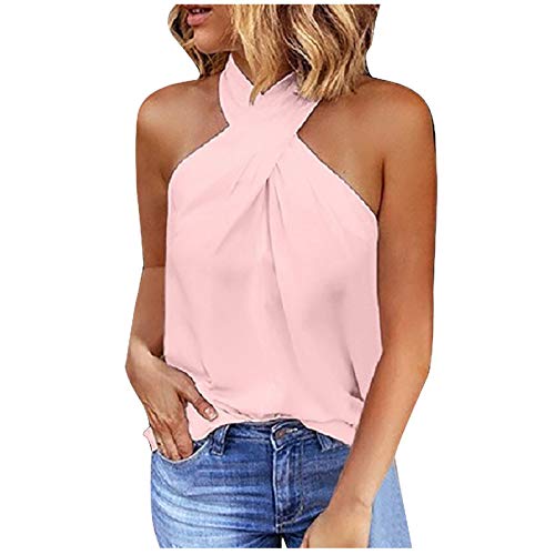 Briskorry Criss Cross Crop Top Damen Sexy Schulterfrei Neckholder Tops Sommer Tank Ärmellos Bluse Shirts Oberteile für Frauen von Briskorry