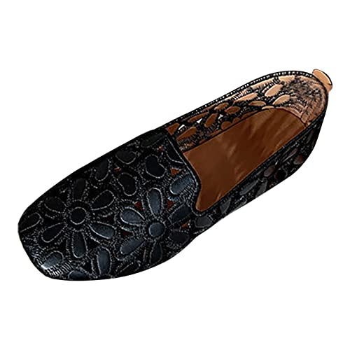 Briskorry Damen Ballerinas mit Absatz,Leichtgewicht Slip On Loafers Bequeme Atmungsaktiv Mokassins Aushöhlen Einzelschuhe Sommerblumen Sandaletten Flach Outdoor rutschfest Bootsschuhe von Briskorry